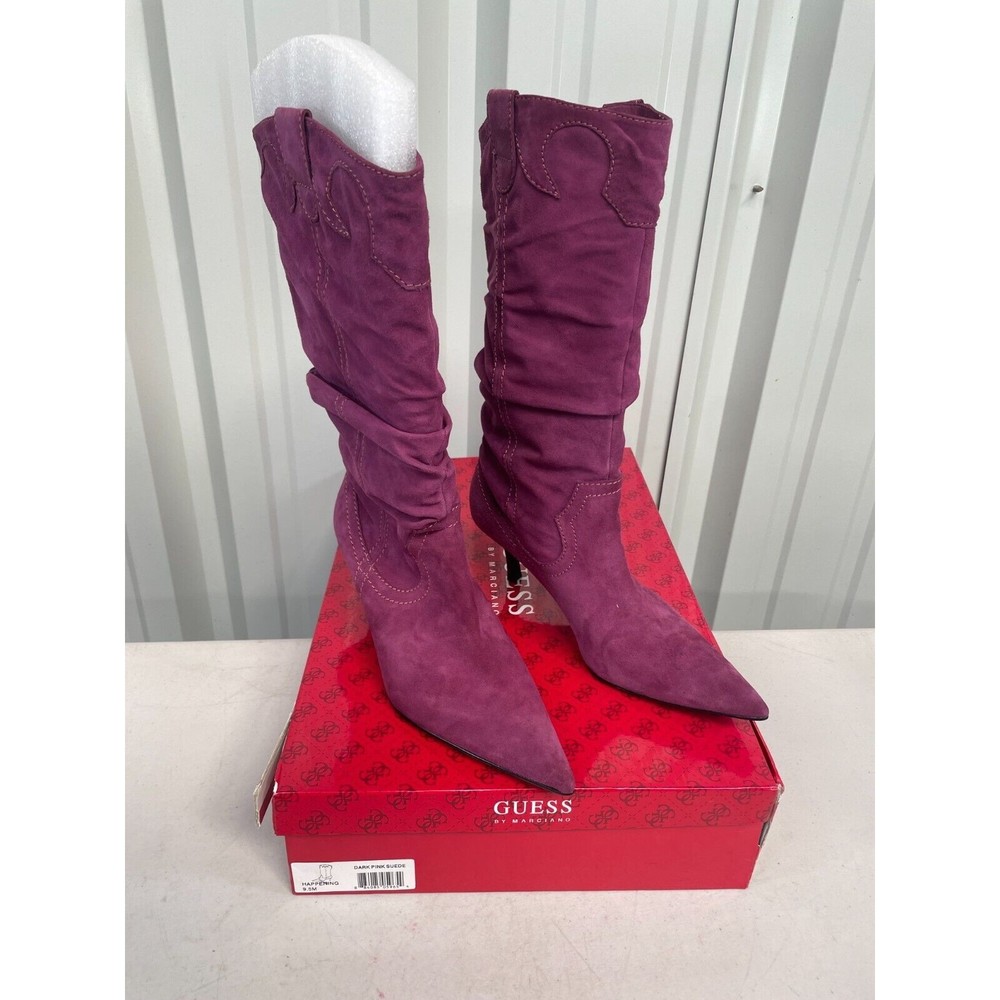 Guess Womens Suede Happening Boots Size 9.5 M Dark Pink Suede Mid Calf